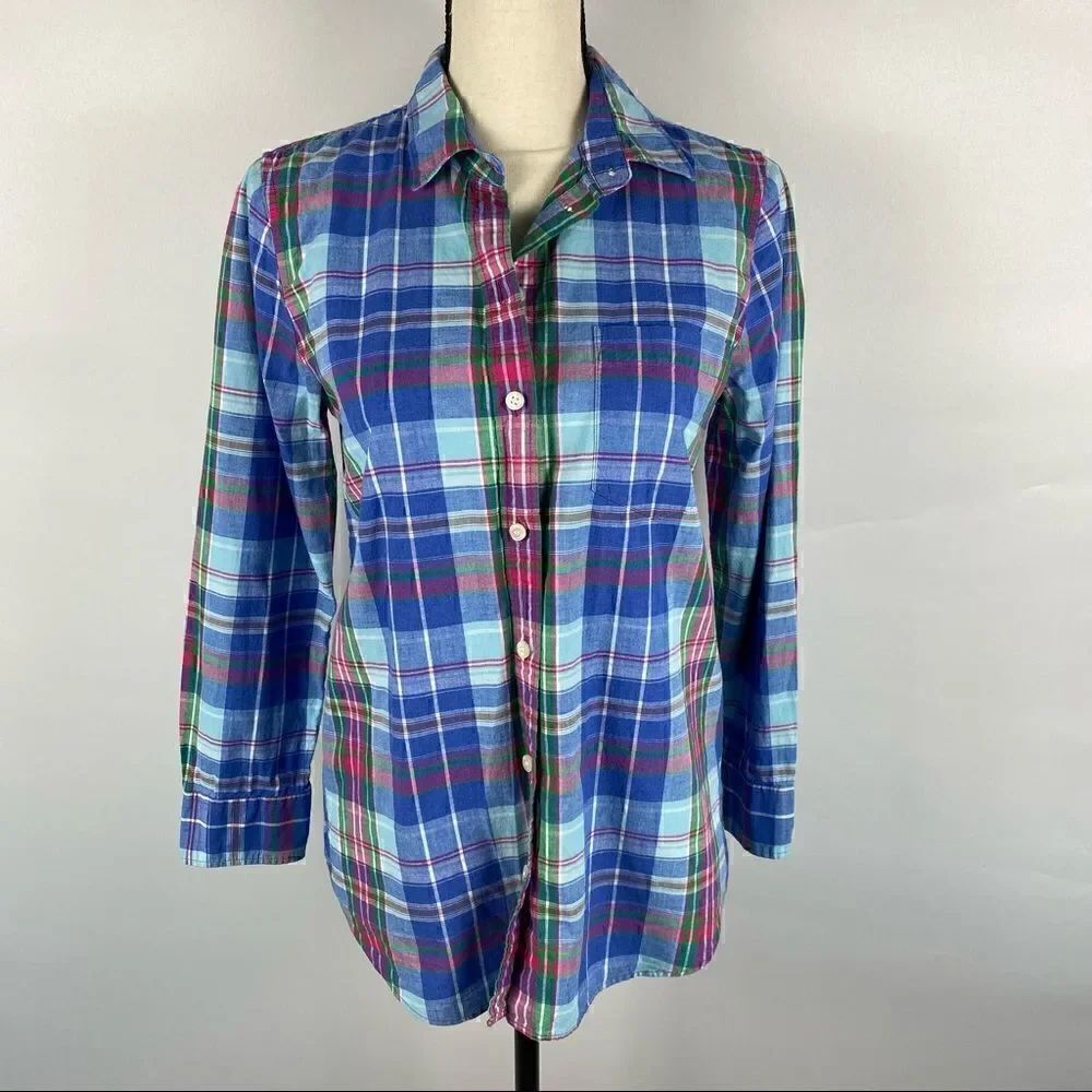 J Crew Plaid Button Down Long Sleeve Blouse